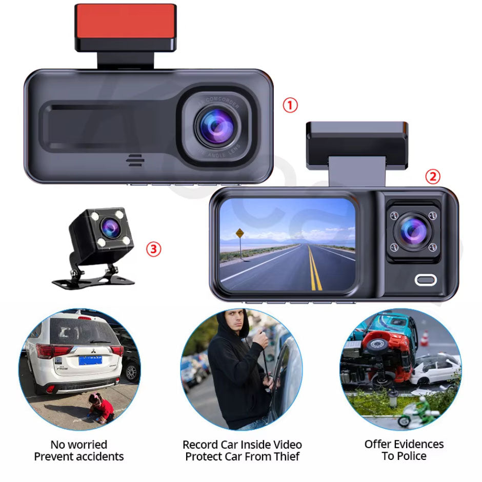 3-Channel Dash Cam 1080P Video Recorder