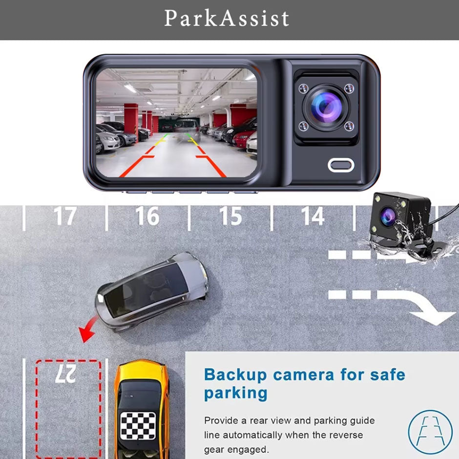 3-Channel Dash Cam 1080P Video Recorder