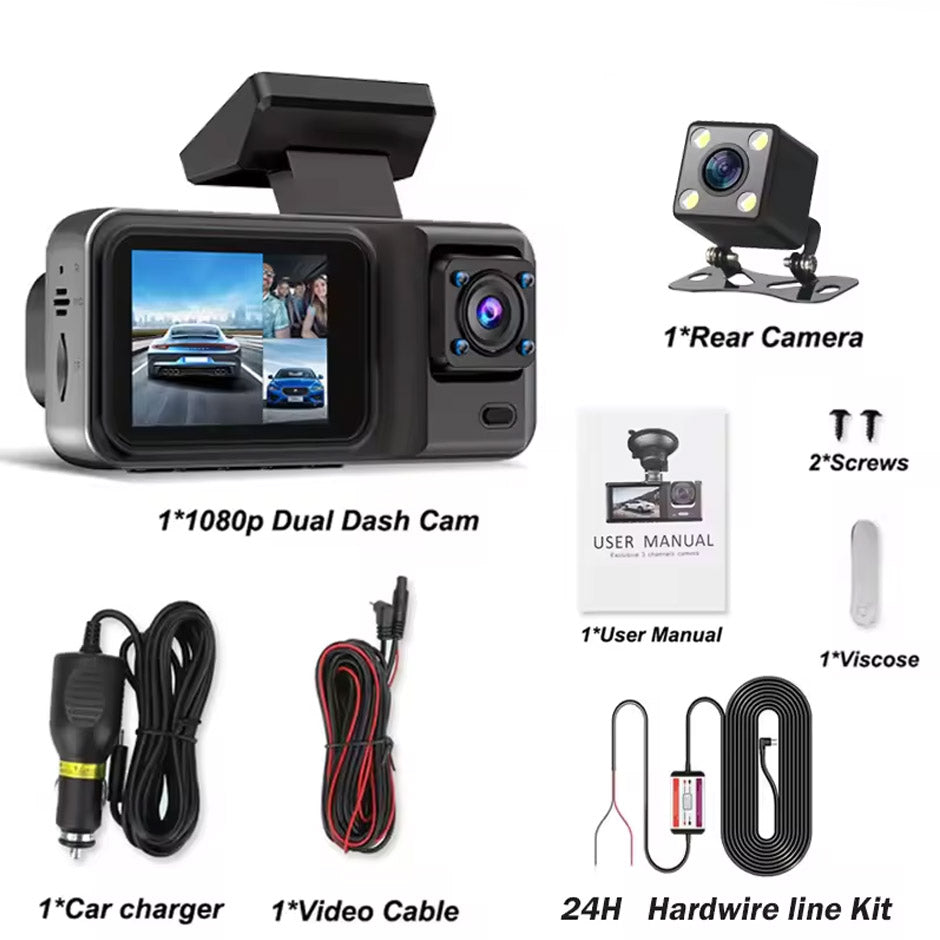 3-Channel Dash Cam 1080P Video Recorder