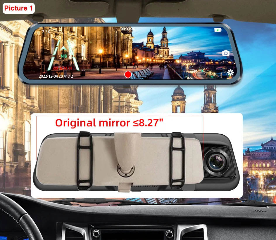 EyeOnRoads A37 2.5K Mirror Dash Cam | 10" IPS Touch Screen Dual DVR