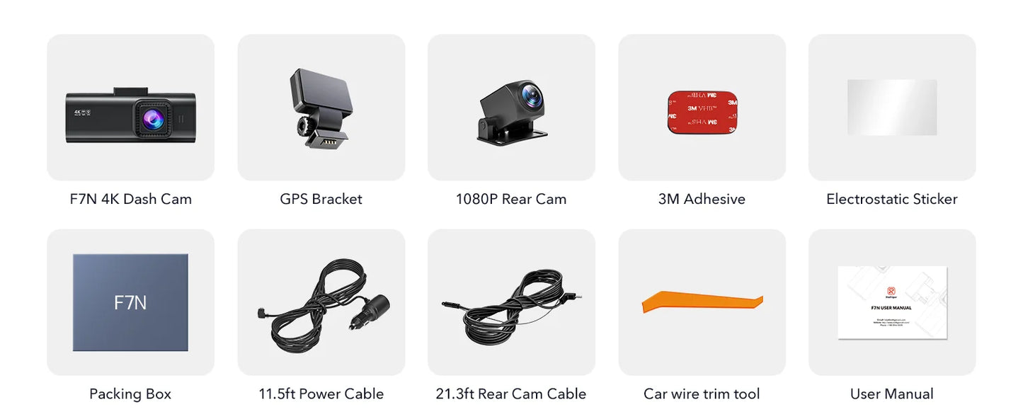 REDTIGER F7N 4K Dual Dash Cam | Front 4K & Rear 1080P | WiFi & GPS, & 32GB