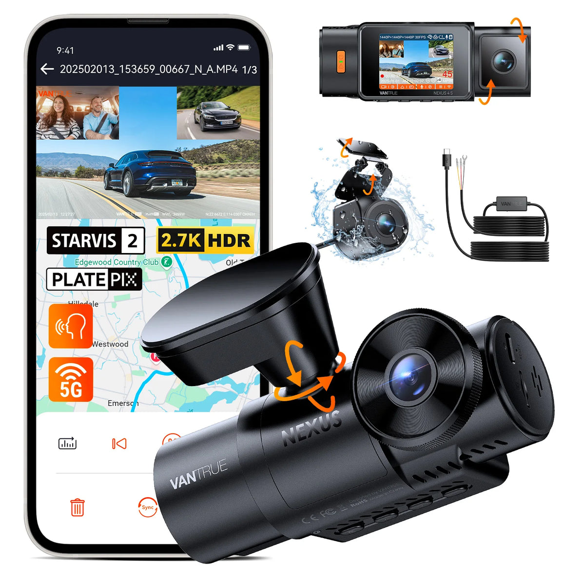 Vantrue N4S Parking Kit Bundle VP03: dash cam, rear camera and hardwire kit
