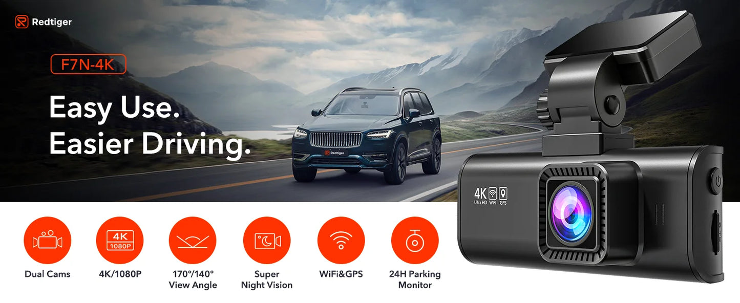 REDTIGER F7N 4K Dual Front and Rear Dash Cam