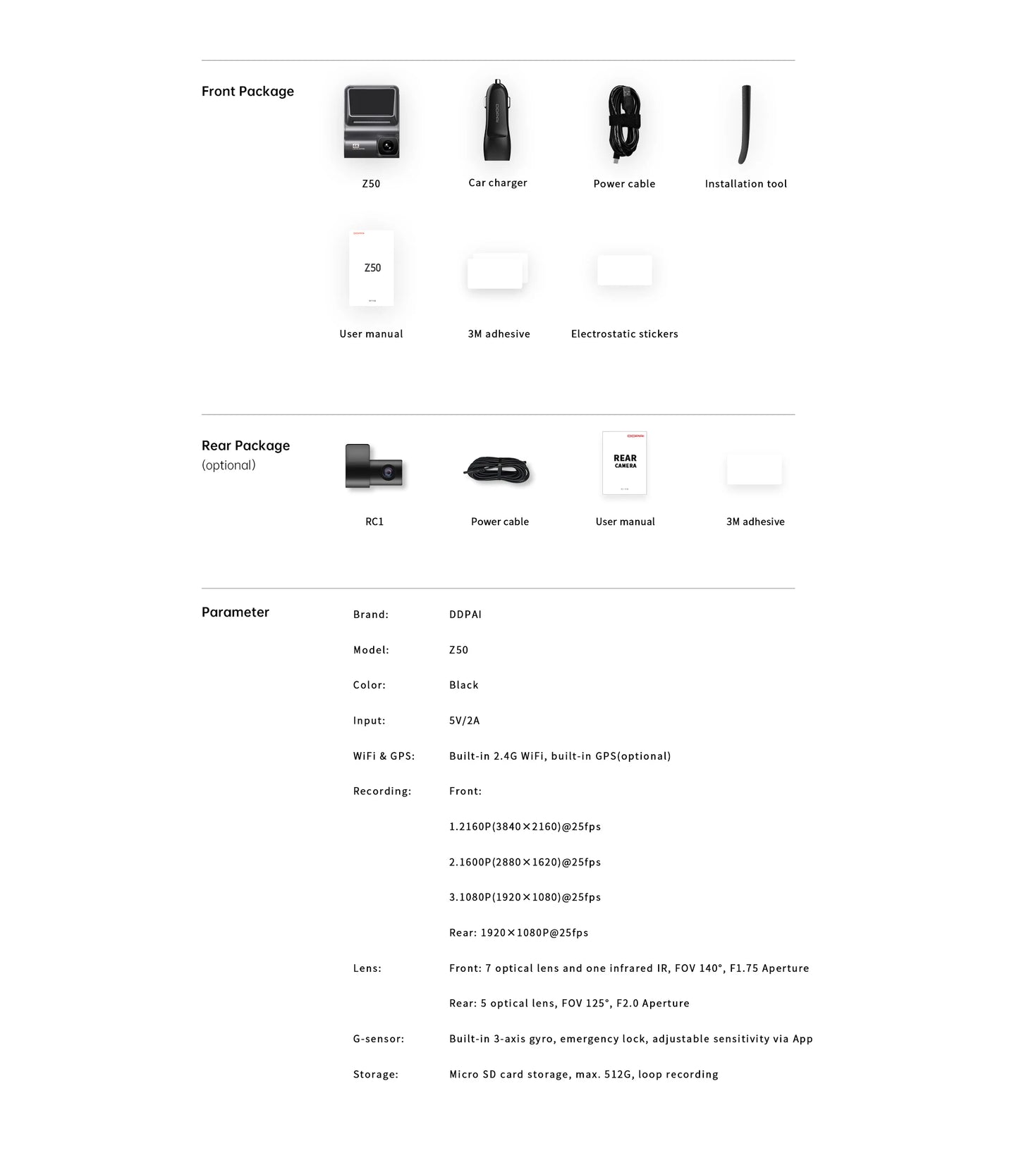 DDPAI Z50 2-Channel 4K Dash Cam