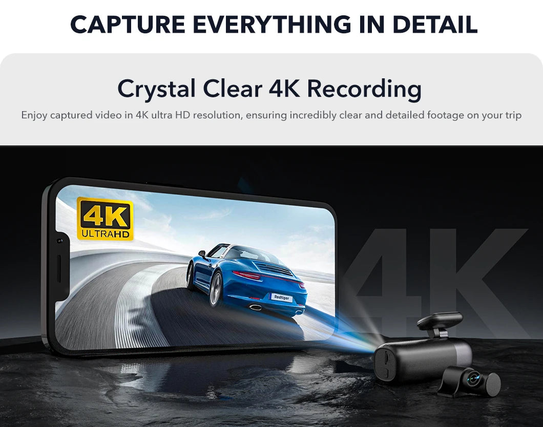 REDTIGER F9 4K Front and 1080P Rear WiFi GPS Dash Camera