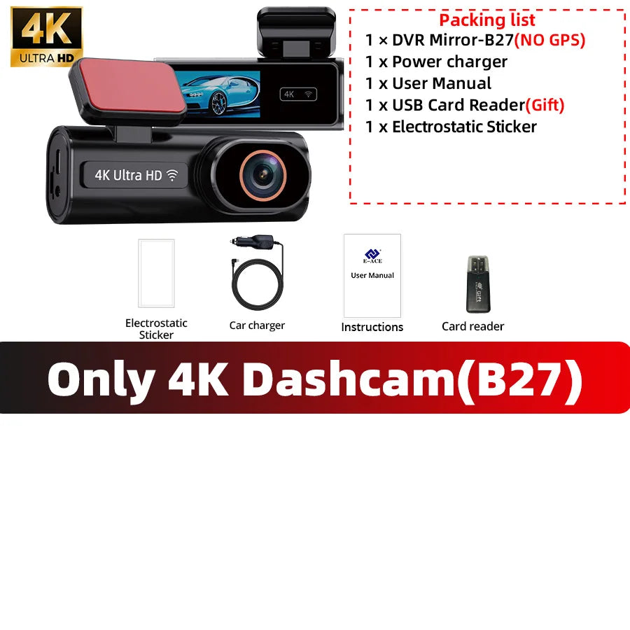 ACCEO B27 4K 2-Channel GPS and WIFI Dash Cam