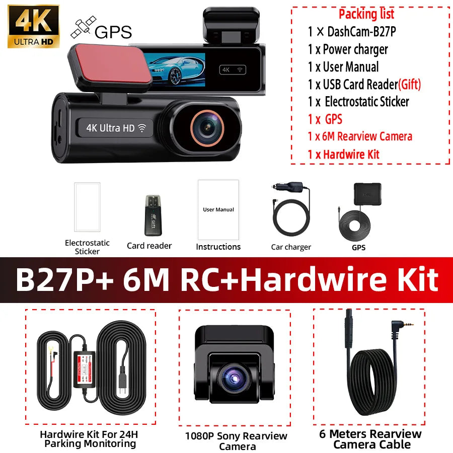 ACCEO B27 4K 2-Channel GPS and WIFI Dash Cam