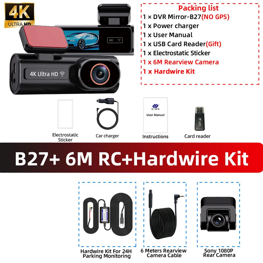 ACCEO B27 4K 2-Channel GPS and WIFI Dash Cam
