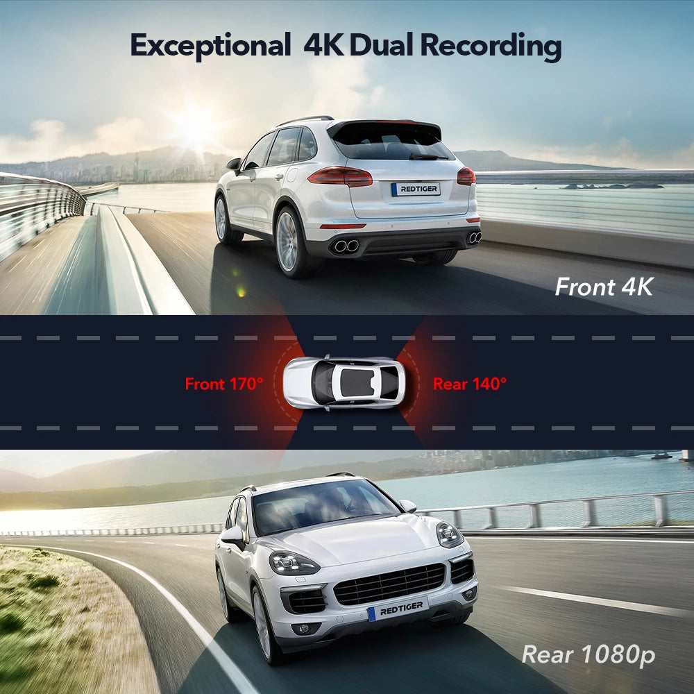 REDTIGER F9 4K Front and 1080P Rear WiFi GPS Dash Camera