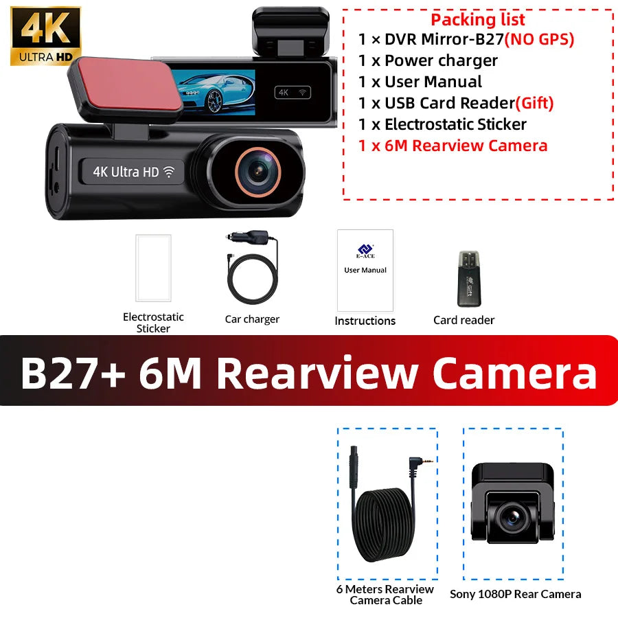 ACCEO B27 4K 2-Channel GPS and WIFI Dash Cam