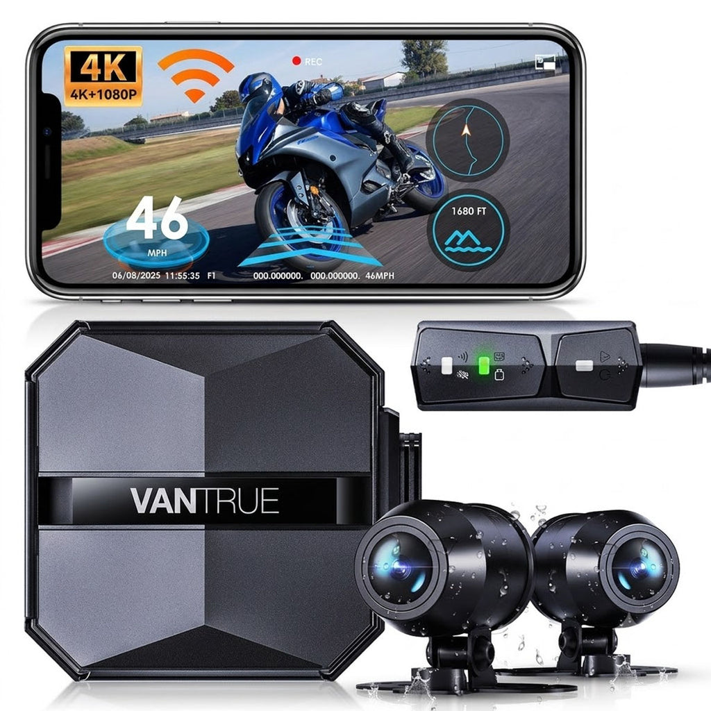 Vantrue F1 Motorcycle 4K Front and Rear Dash Cam GPS Full Body Waterproof Wi-Fi 160°Wide Angle 24h Parking Mode Wired Controller