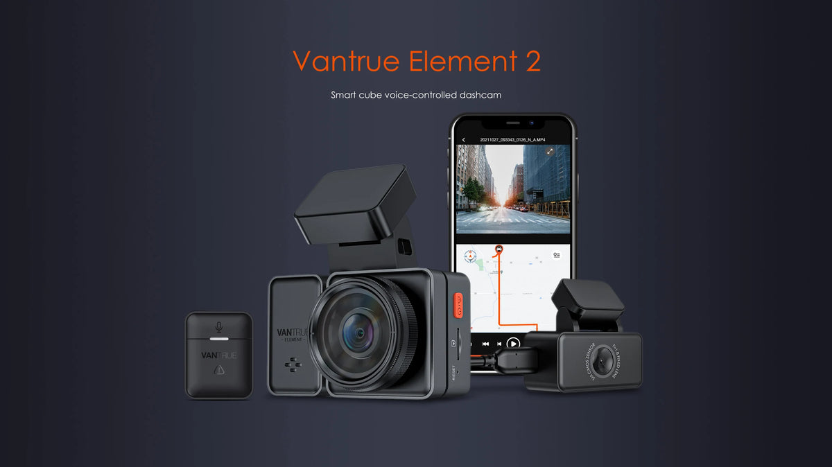 Vantrue Element 2 (E2) 2.7K Dual Dash Cam with 5GHz Wi-Fi & GPS