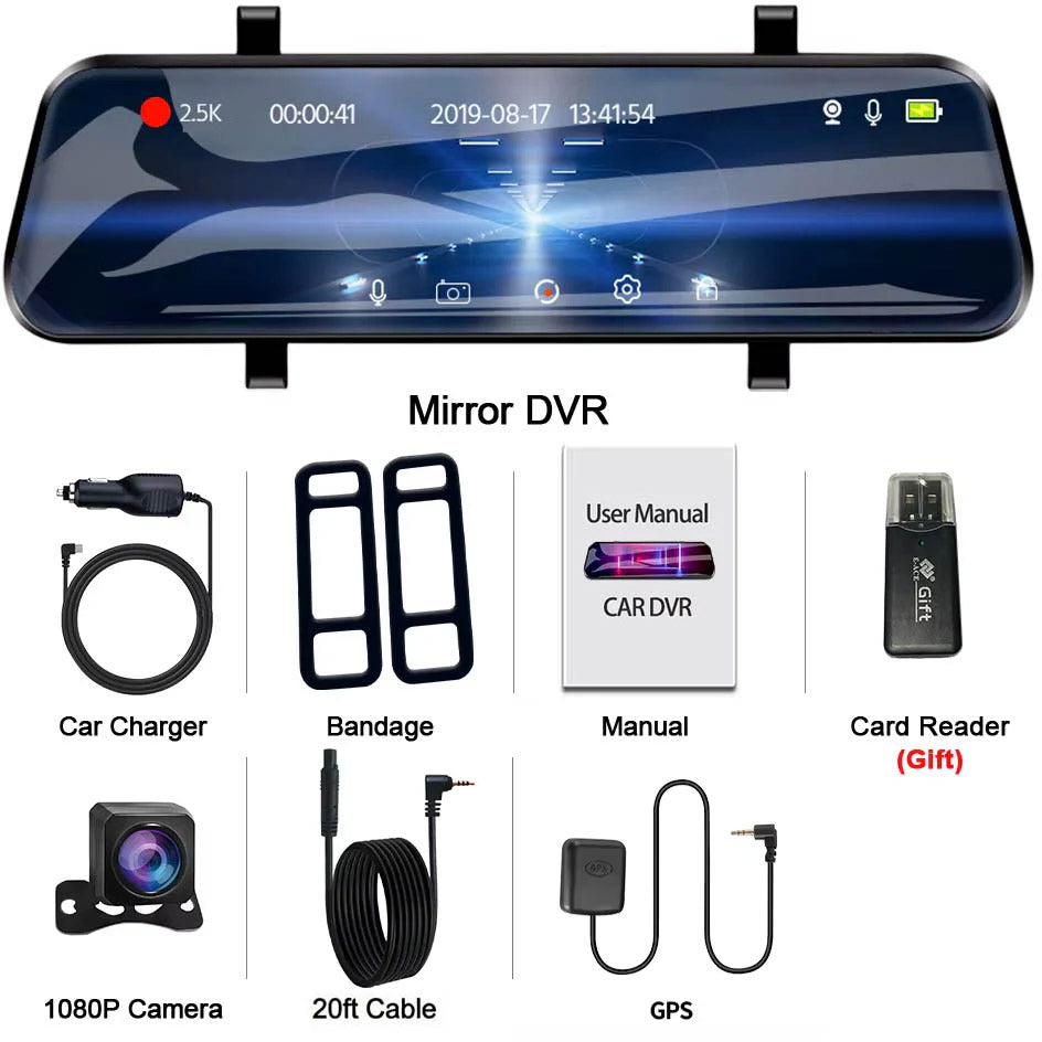 EyeOnRoads A37 2.5K Mirror Dash Cam | 10" IPS Touch Screen Dual DVR