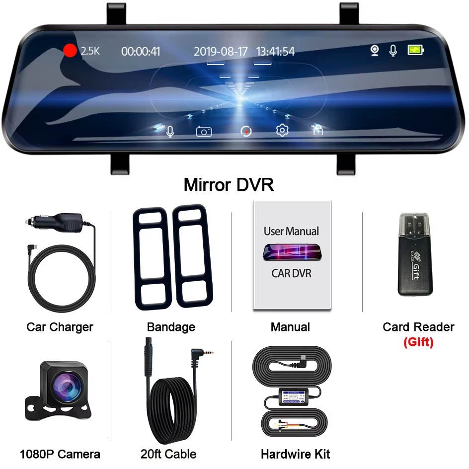 EyeOnRoads A37 2.5K Mirror Dash Cam | 10" IPS Touch Screen Dual DVR
