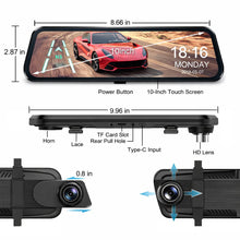 Load image into Gallery viewer, EyeOnRoads A37 2.5K Mirror Dash Cam | 10" IPS Touch Screen Dual DVR