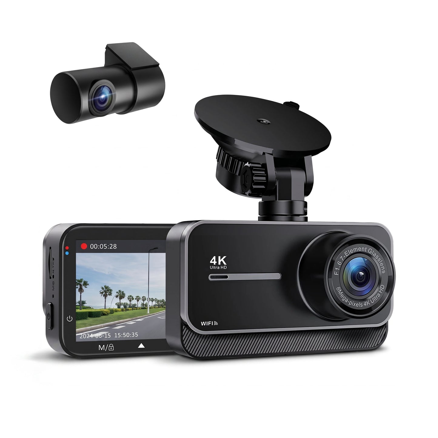 EyeOnRoads R4 4K Dual Dash Cam with Wi-Fi & Night Vision
