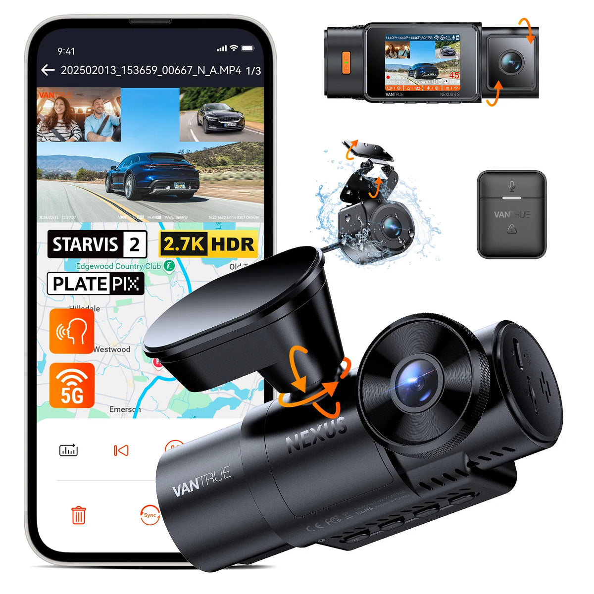 Vantrue N4S dash cam with rear camera and Vantrue remote controller