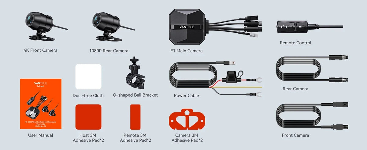 Vantrue F1 4K Dual Motorcycle Dash Cam with GPS & Wi-Fi