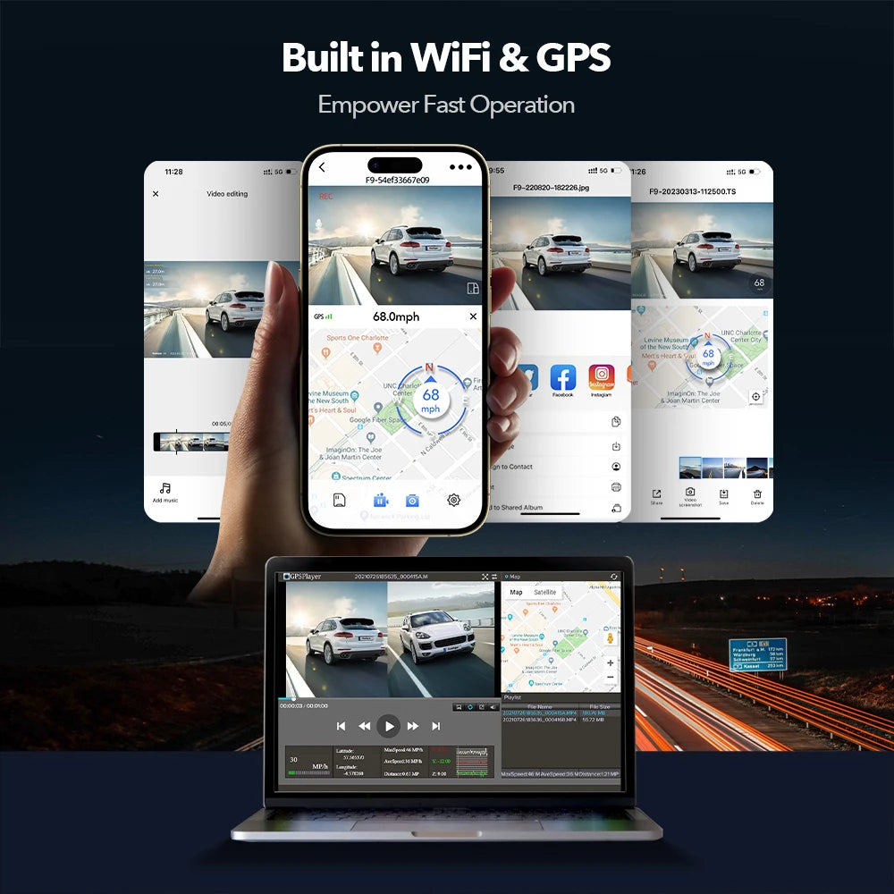 REDTIGER F9 4K Front and 1080P Rear WiFi GPS Dash Camera