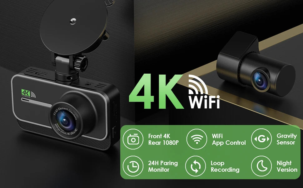 EyeOnRoads R4 4K Dual Dash Cam with Wi-Fi & Night Vision