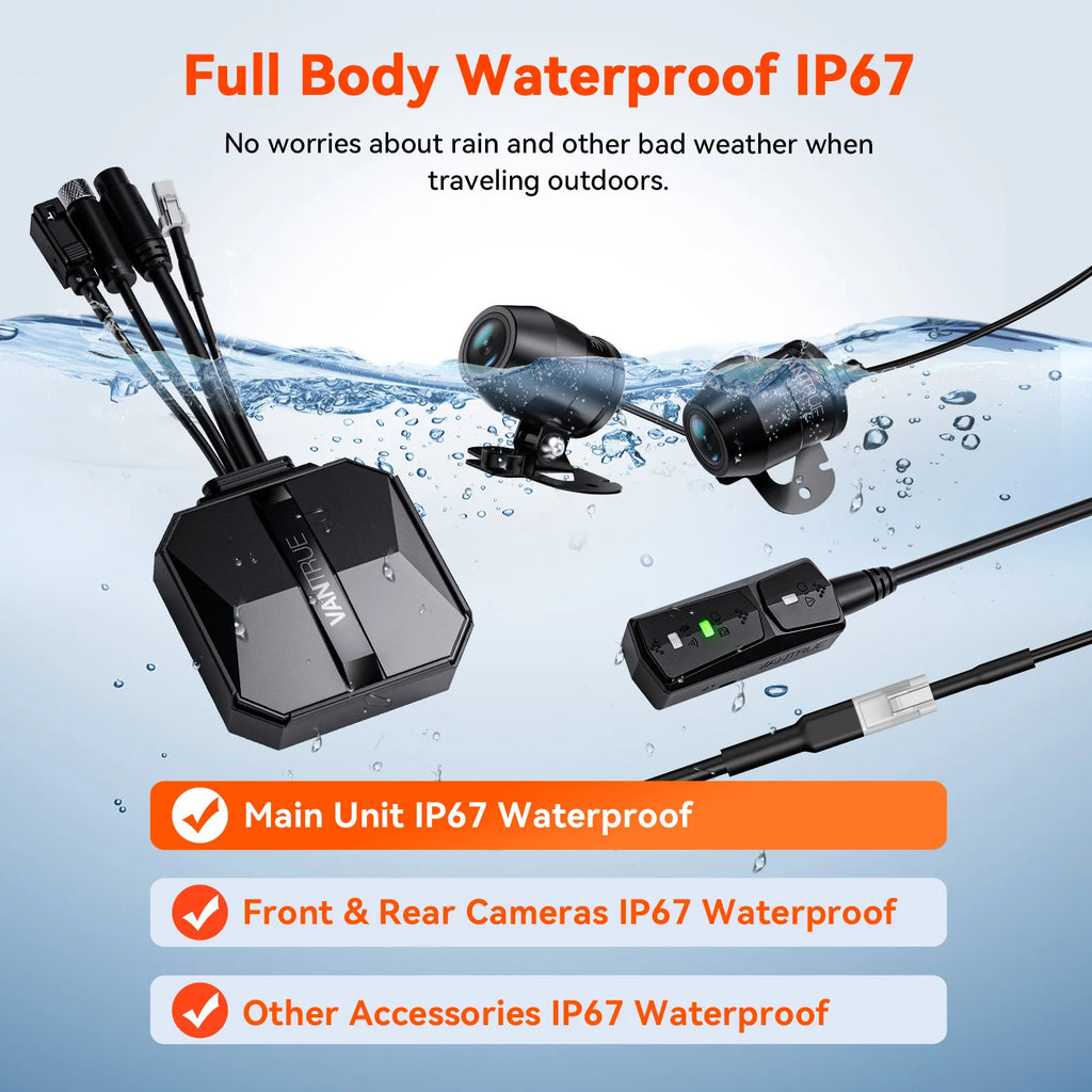 Vantrue F1 Motorcycle 4K Front and Rear Dash Cam GPS Full Body Waterproof Wi-Fi 160°Wide Angle 24h Parking Mode Wired Controller