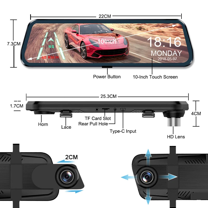 EyeonRoad A37 2.5K Mirror Dash Cam With Rear View Camera and WiFi support