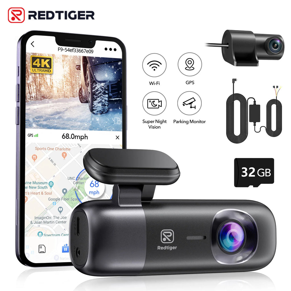 REDTIGER F9 4K Front and 1080P Rear WiFi GPS Dash Camera