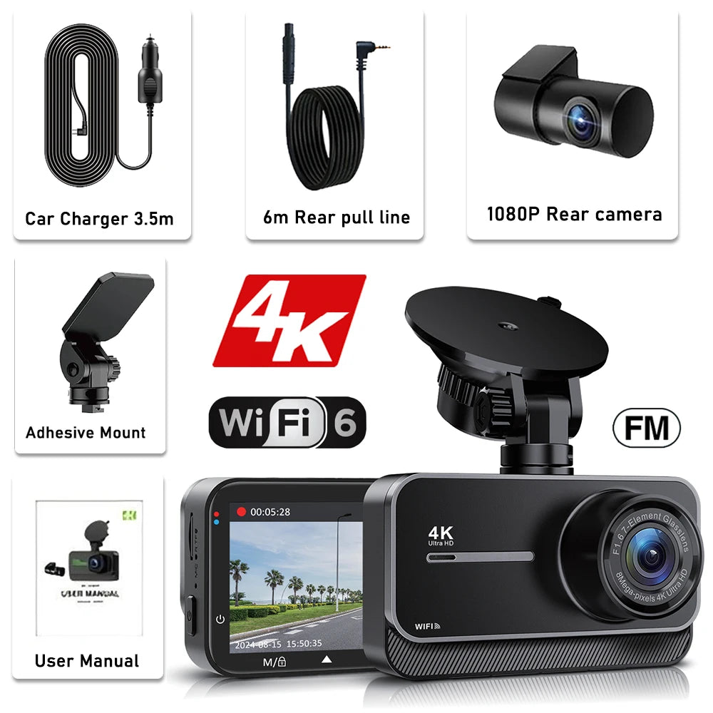 EyeOnRoads R4 4K Dual Dash Cam with Wi-Fi & Night Vision