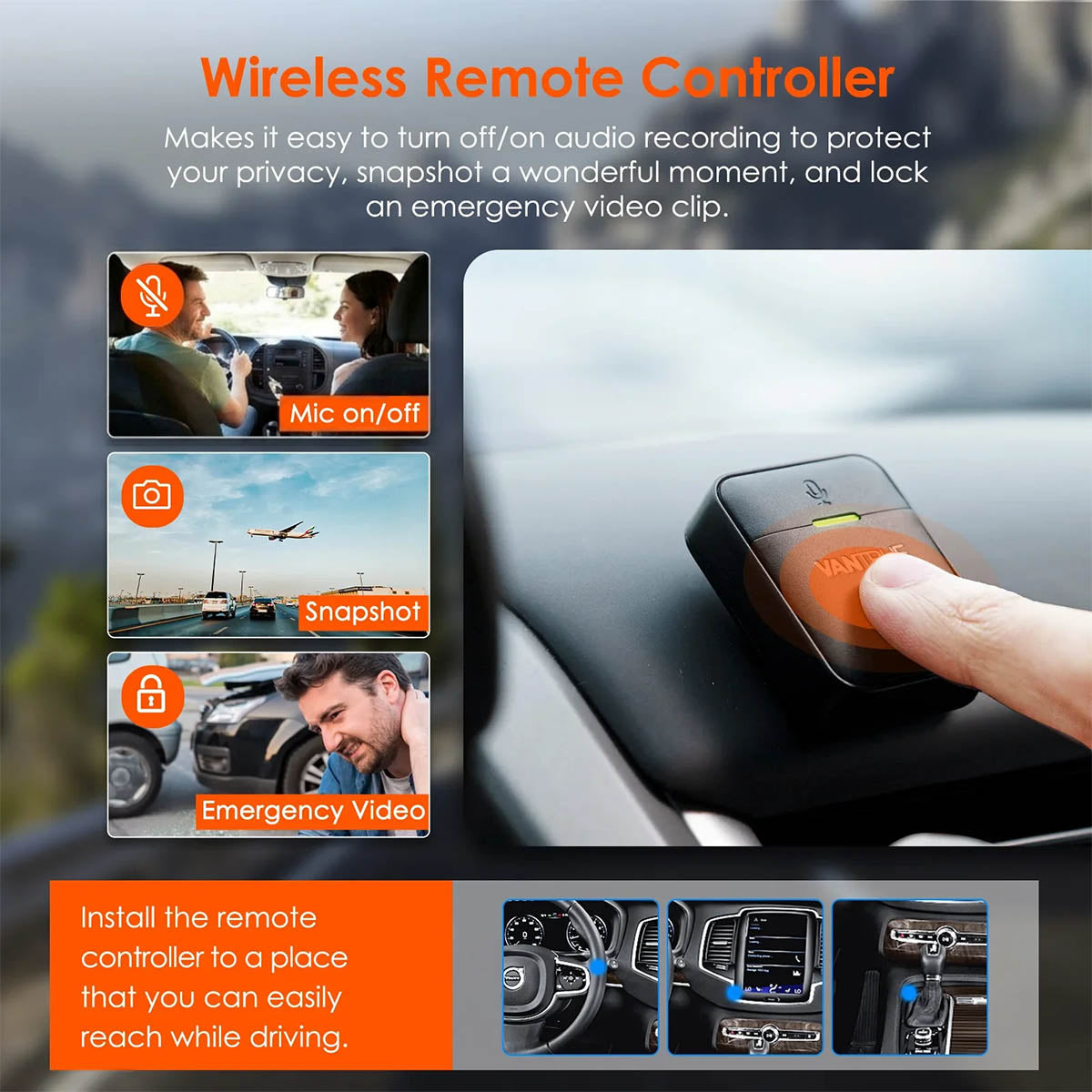 Vantrue Element 2 (E2) 2.7K Dual Dash Cam with 5GHz Wi-Fi & GPS