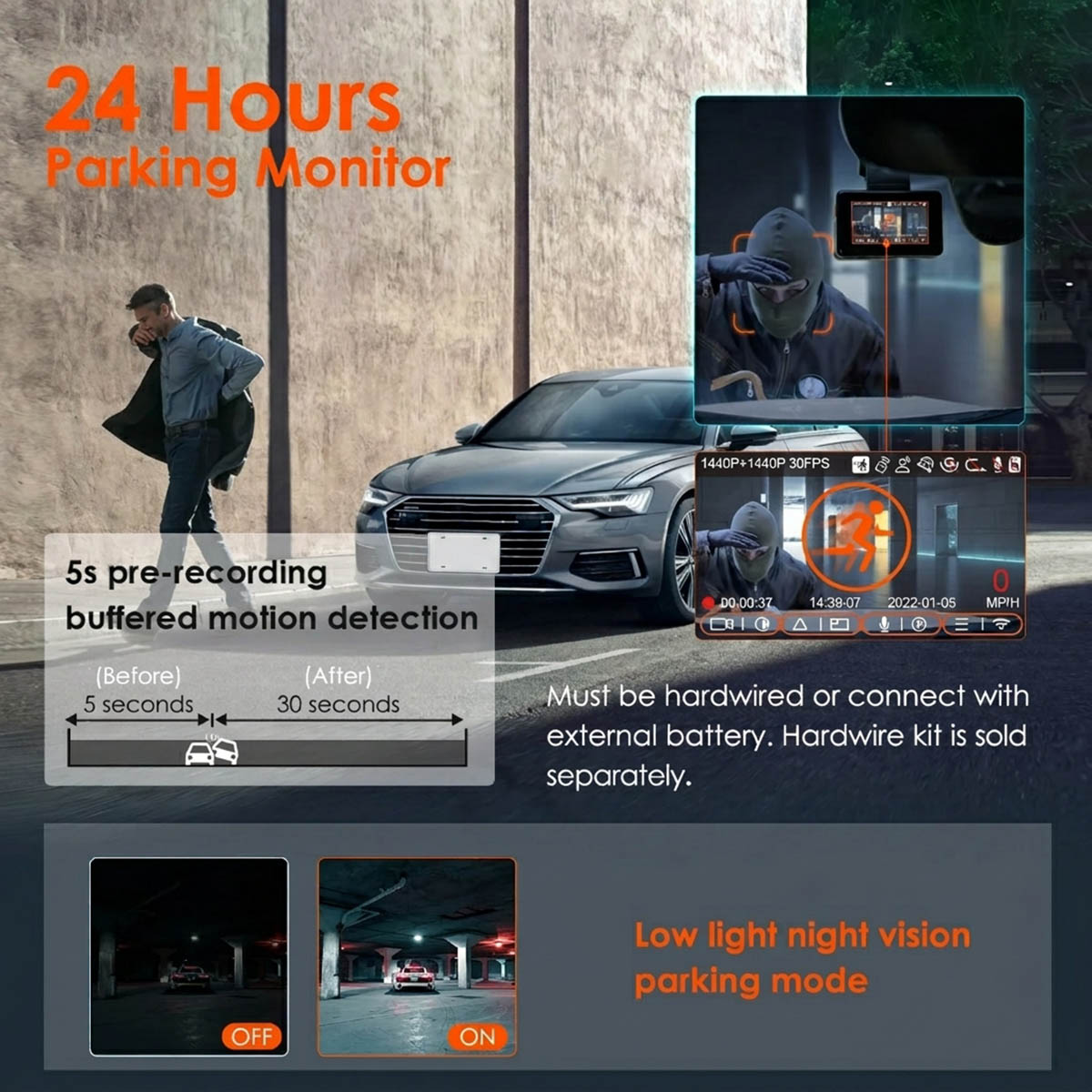 Vantrue Element 2 (E2) 2.7K Dual Dash Cam with 5GHz Wi-Fi & GPS