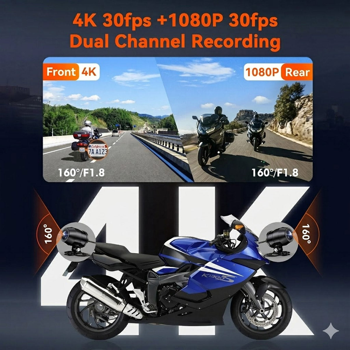 Vantrue F1 4K Dual Motorcycle Dash Cam with GPS & Wi-Fi