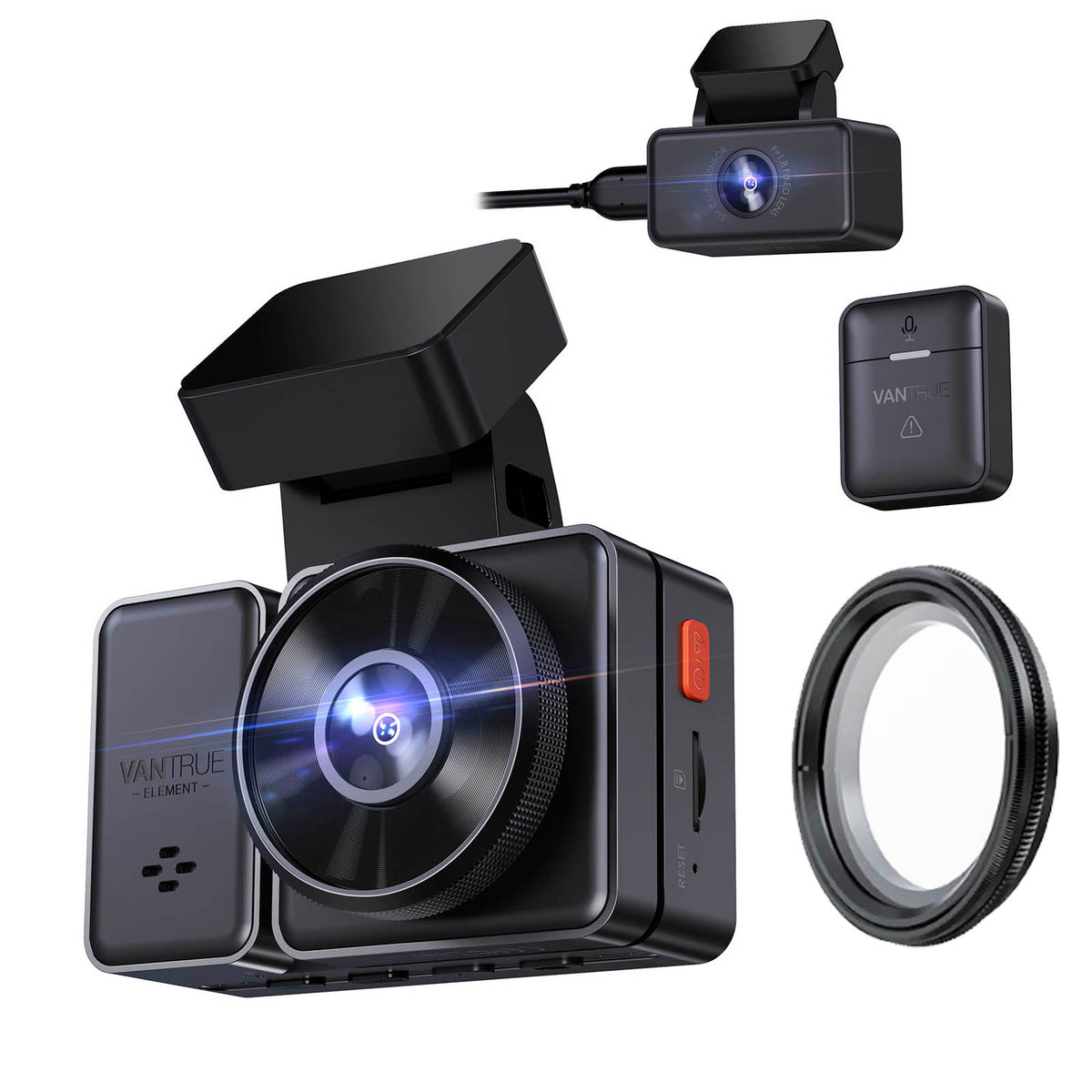 Vantrue Element 2 (E2) 2.7K Dual Dash Cam with 5GHz Wi-Fi & GPS