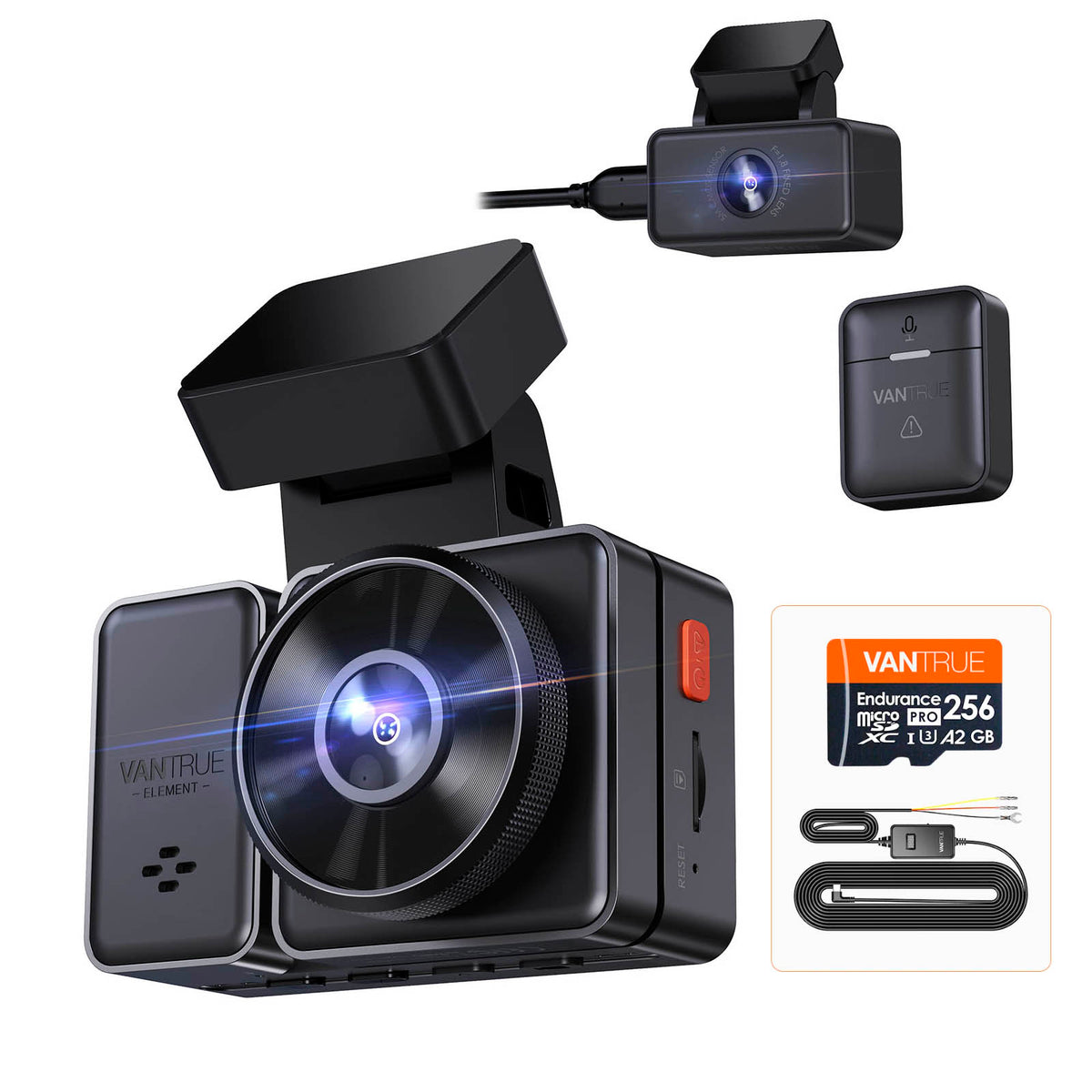 Vantrue Element 2 (E2) 2.7K Dual Dash Cam with 5GHz Wi-Fi & GPS