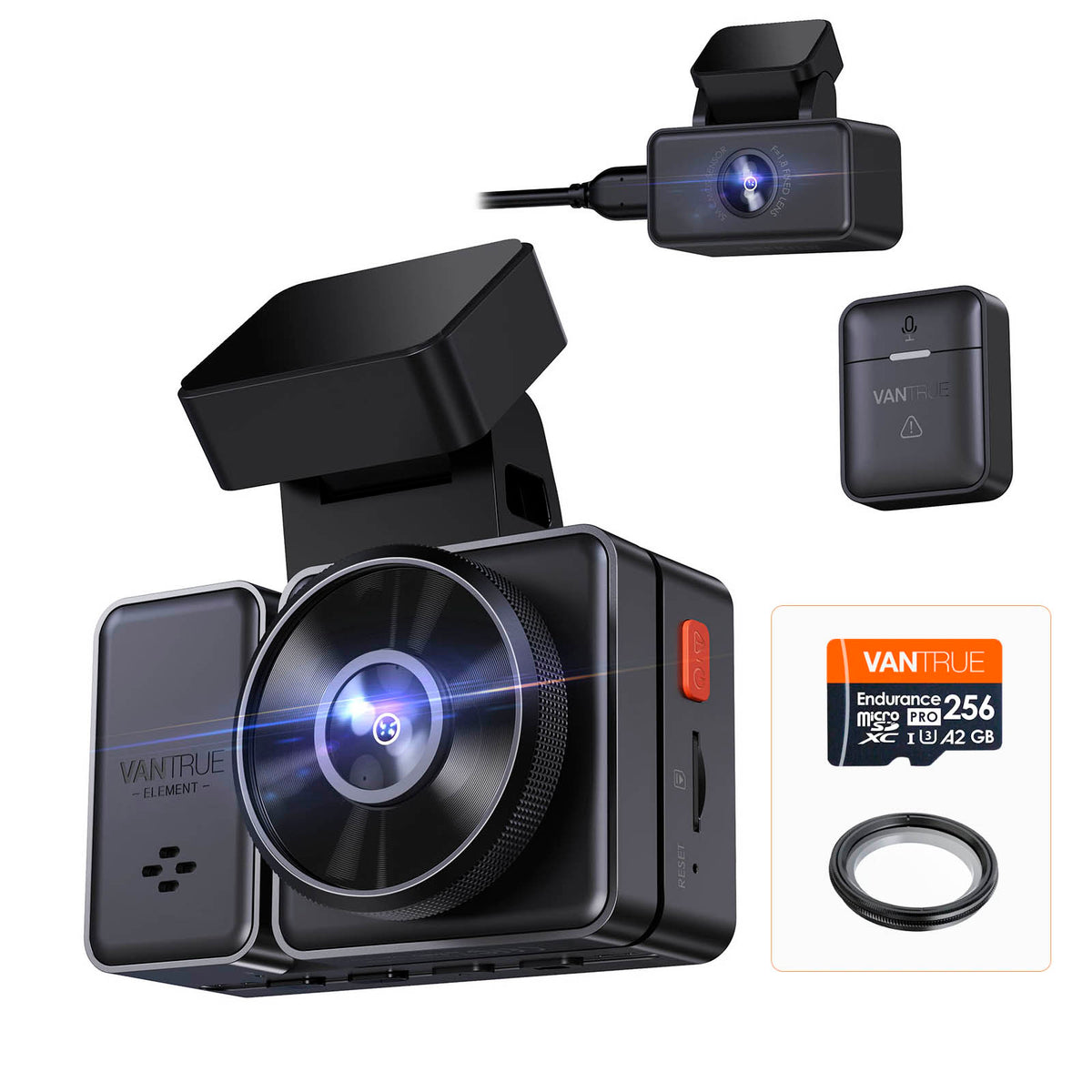 Vantrue Element 2 (E2) 2.7K Dual Dash Cam with 5GHz Wi-Fi & GPS