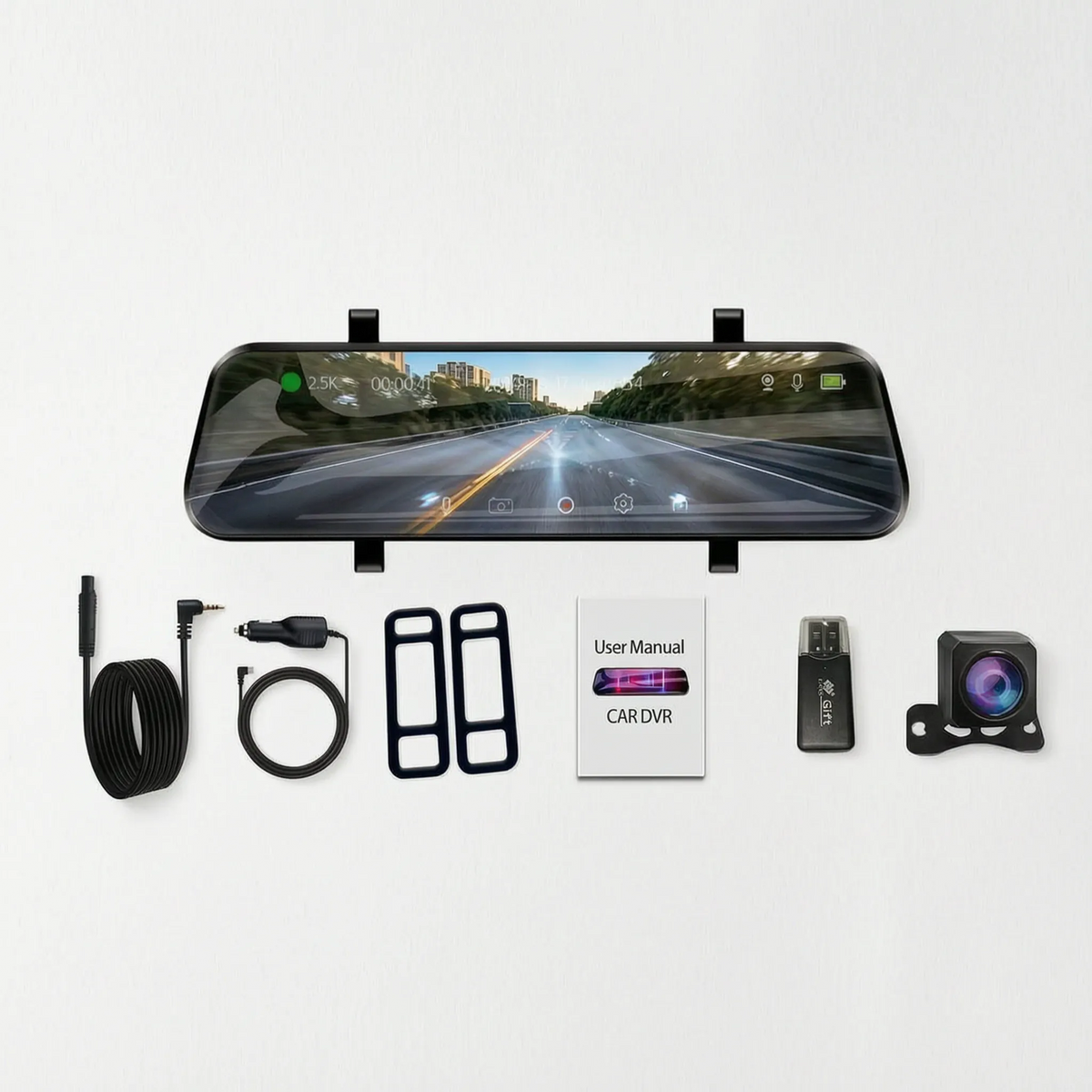 EyeOnRoads A37 2.5K Mirror Dash Cam | 10" IPS Touch Screen Dual DVR