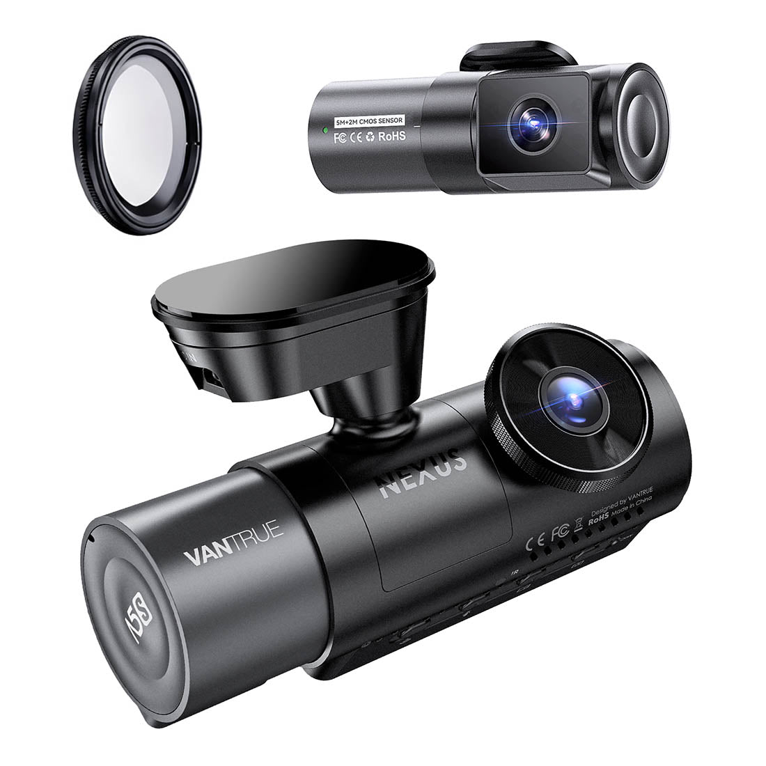 Vantrue N5S CPL Filter Bundle: dash cam, rear camera and CPL filter to reduce windshield glare